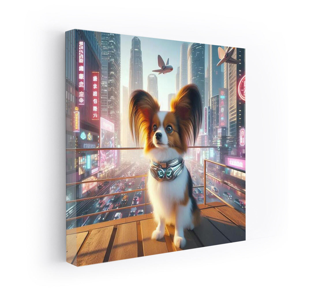 Neon Papillon in the City of the Future: A Graceful Dog in the Metropolis