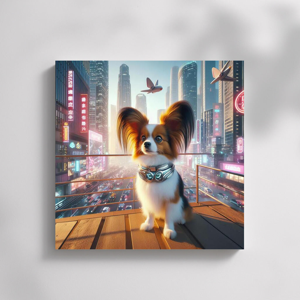 Neon Papillon in the City of the Future: A Graceful Dog in the Metropolis