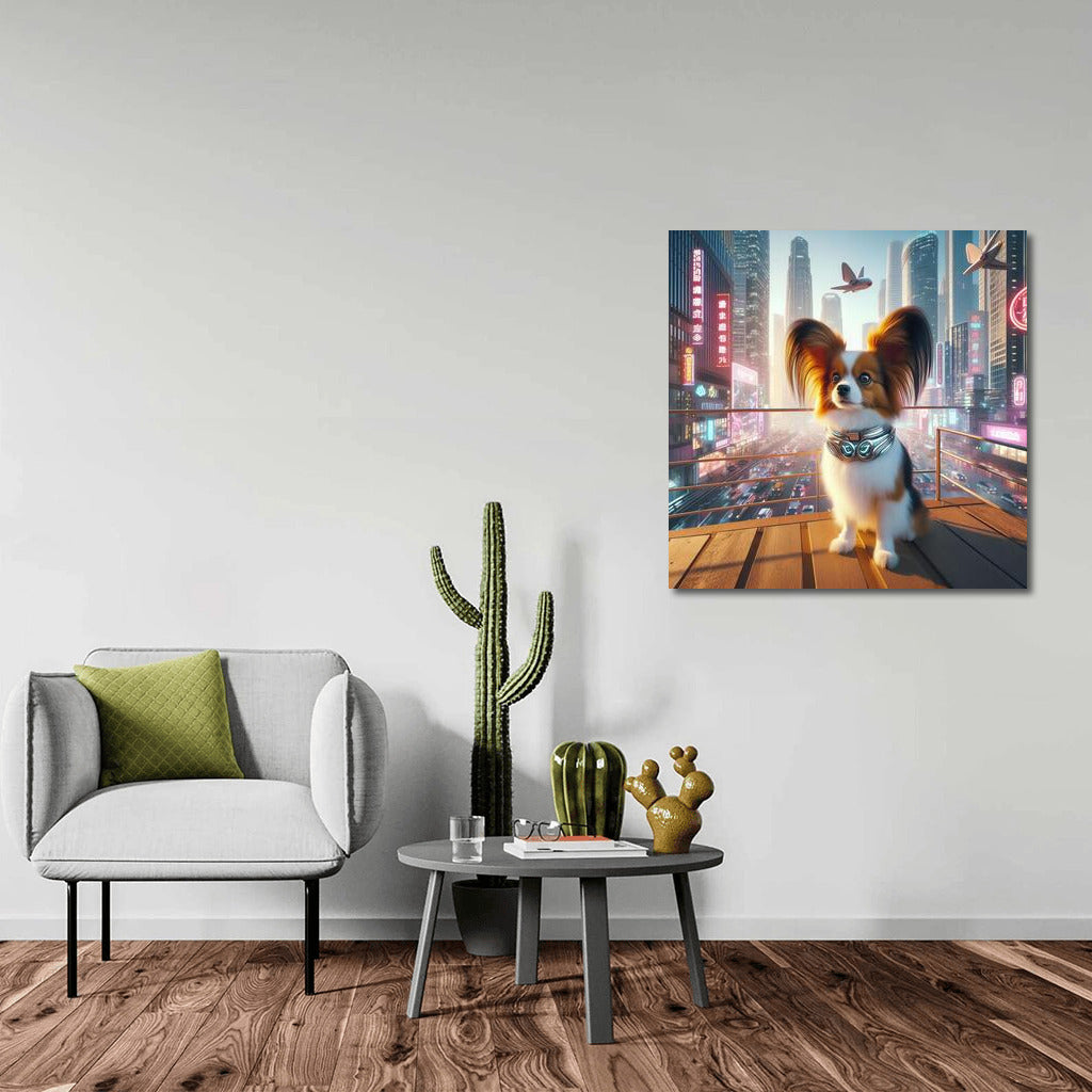 Neon Papillon in the City of the Future: A Graceful Dog in the Metropolis