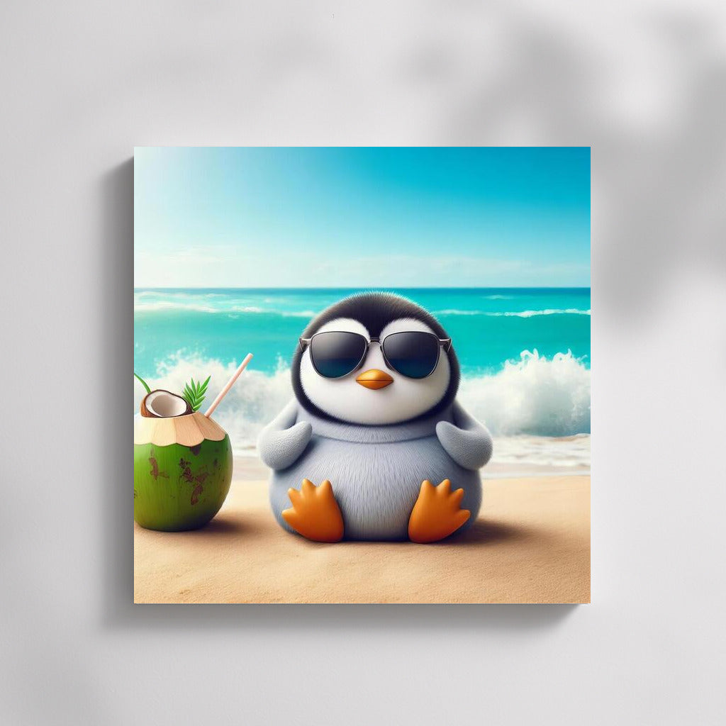 Penguin Meditating on the Beach: Harmony and Tranquility in the Interior