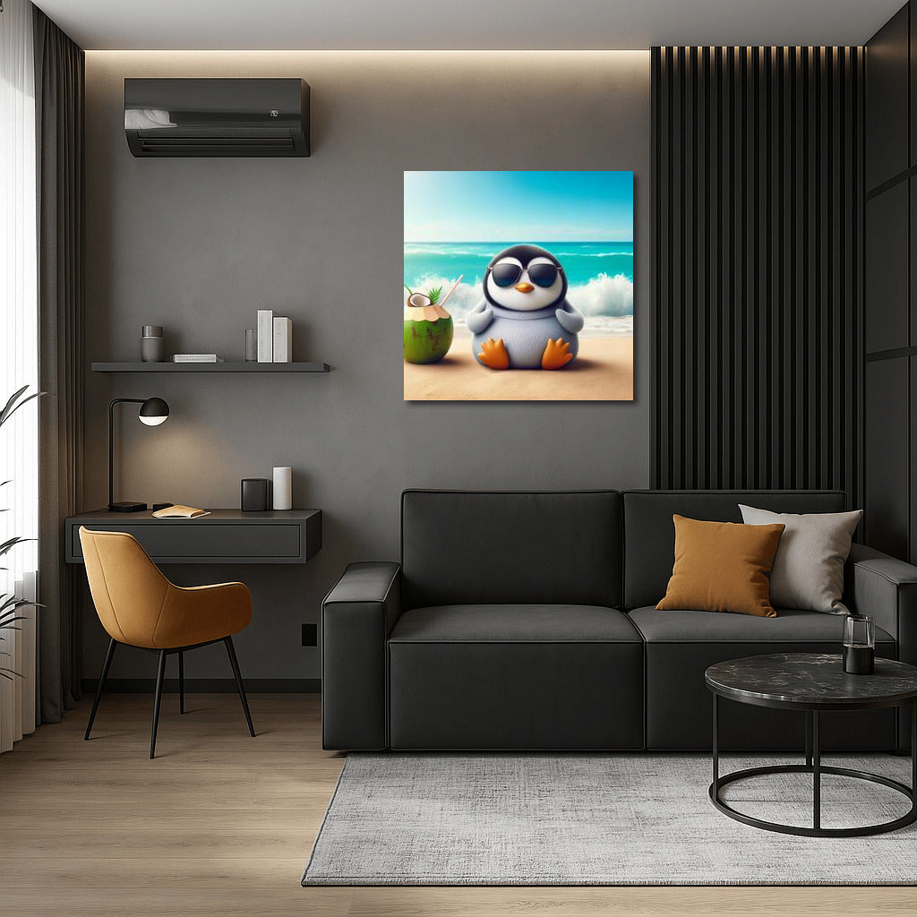 Penguin Meditating on the Beach: Harmony and Tranquility in the Interior