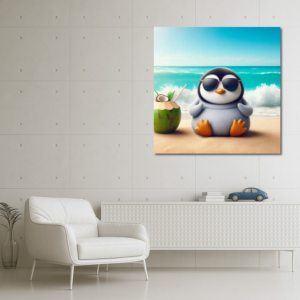 Penguin Meditating on the Beach: Harmony and Tranquility in the Interior