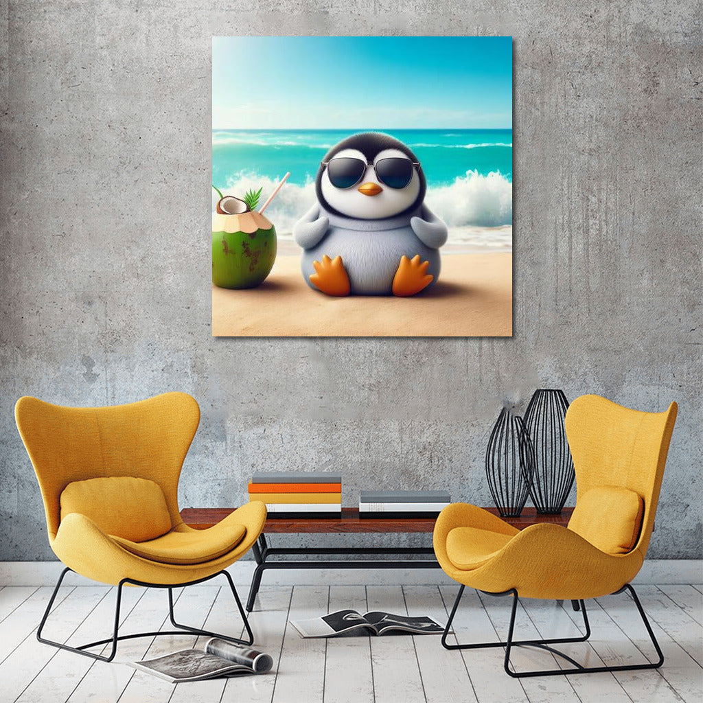 Penguin Meditating on the Beach: Harmony and Tranquility in the Interior
