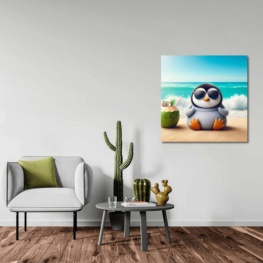 Penguin Meditating on the Beach: Harmony and Tranquility in the Interior