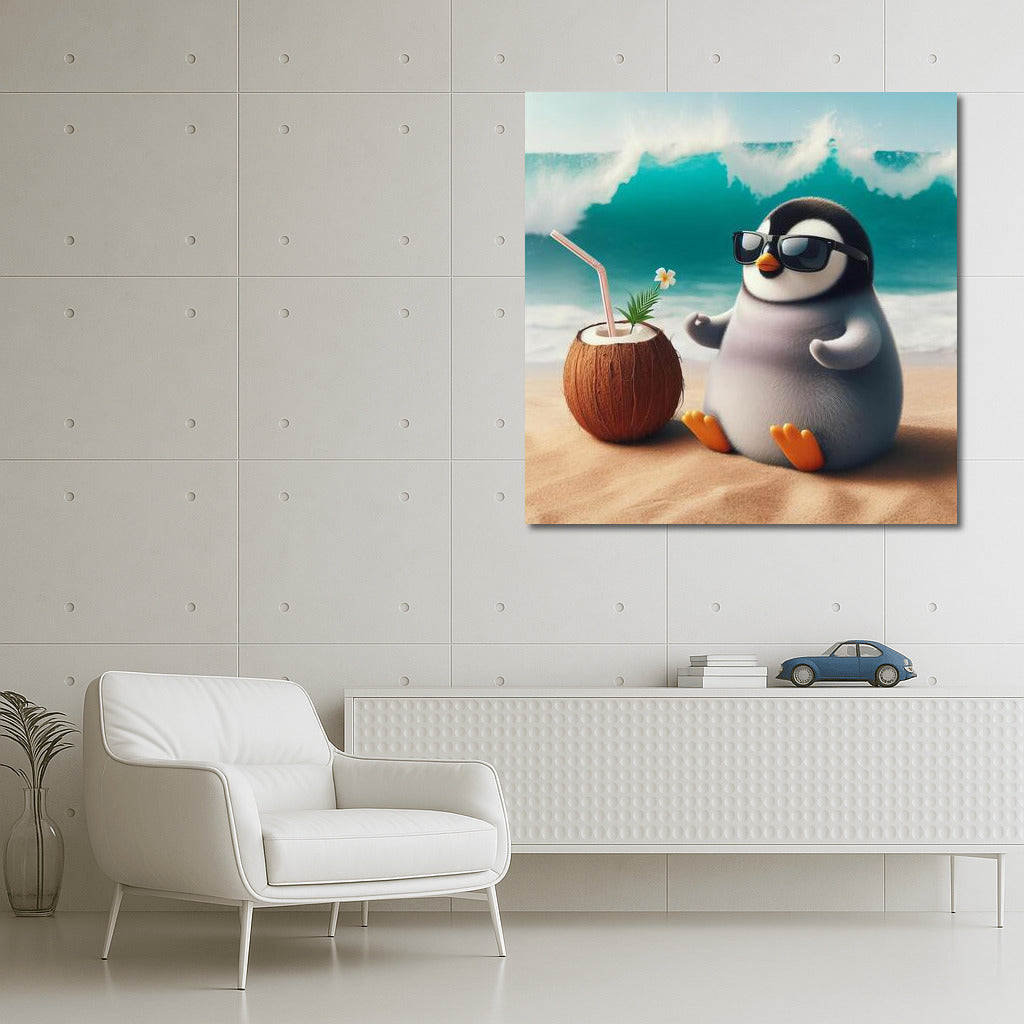 Penguin Meditation on the Beach: Waves of Dream and Peace