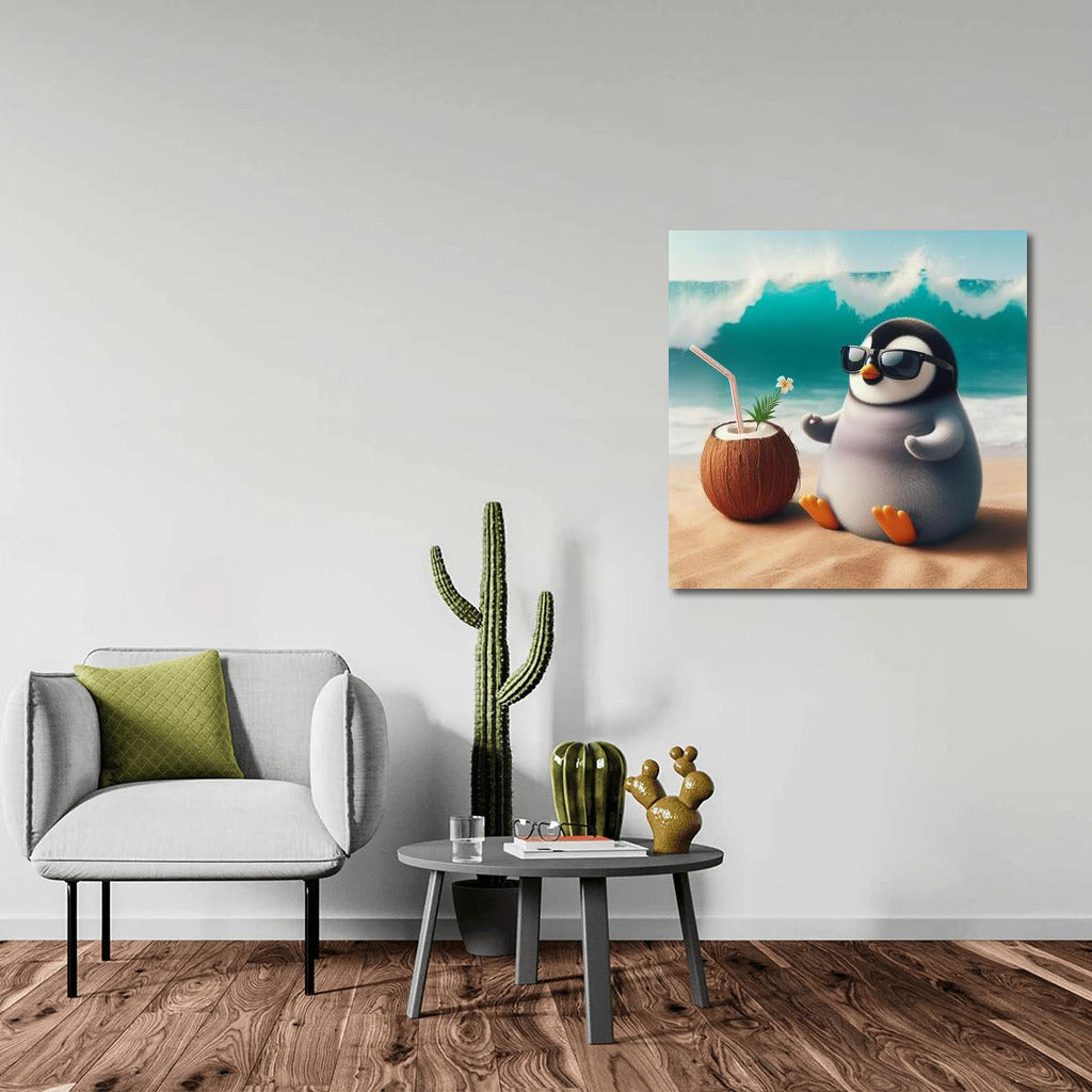 Penguin Meditation on the Beach: Waves of Dream and Peace