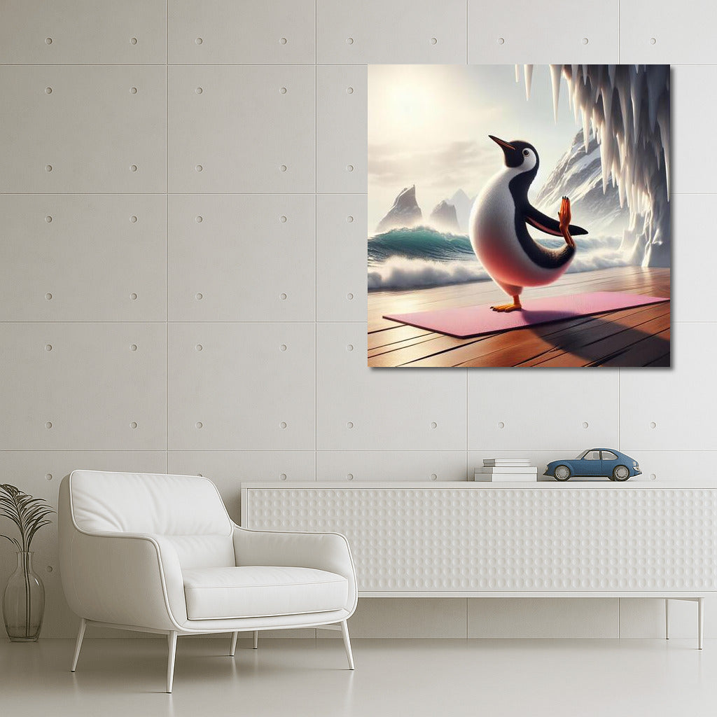 Yoga Instructor Penguin on the Seashore: Tranquility and Nature
