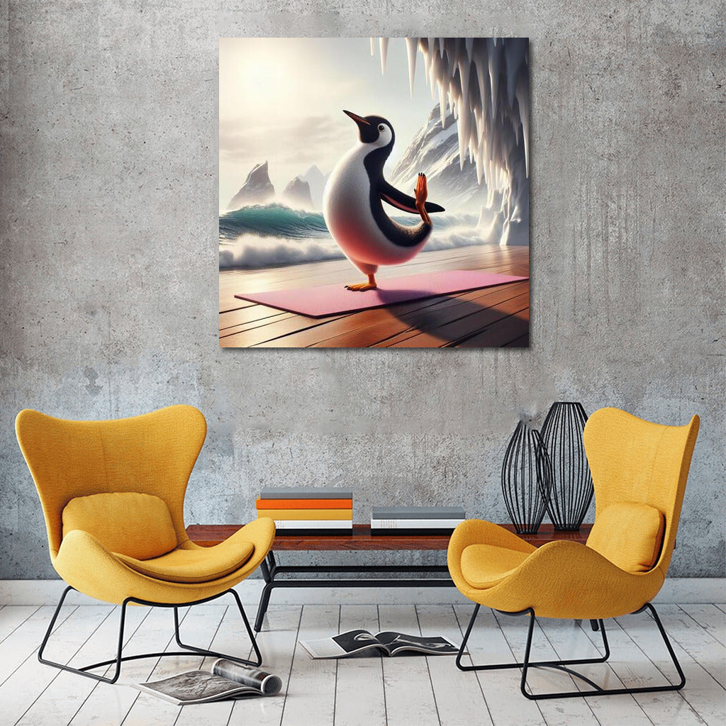 Yoga Instructor Penguin on the Seashore: Tranquility and Nature