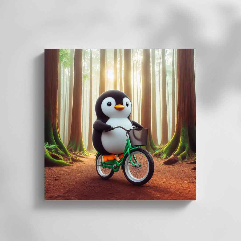 Penguin on a Bicycle in the Forest: A Fun Journey