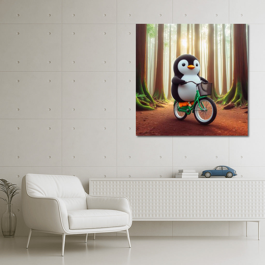 Penguin on a Bicycle in the Forest: A Fun Journey
