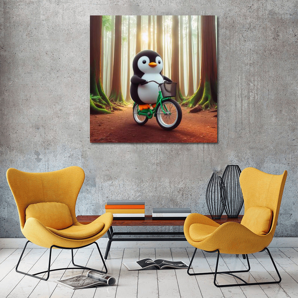 Penguin on a Bicycle in the Forest: A Fun Journey