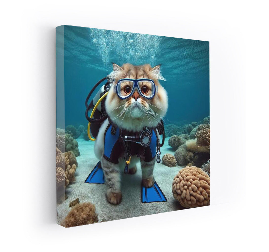 Persian Cat on Underwater Adventure: Scuba Diving Explorer