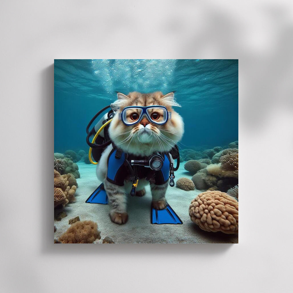 Persian Cat on Underwater Adventure: Scuba Diving Explorer