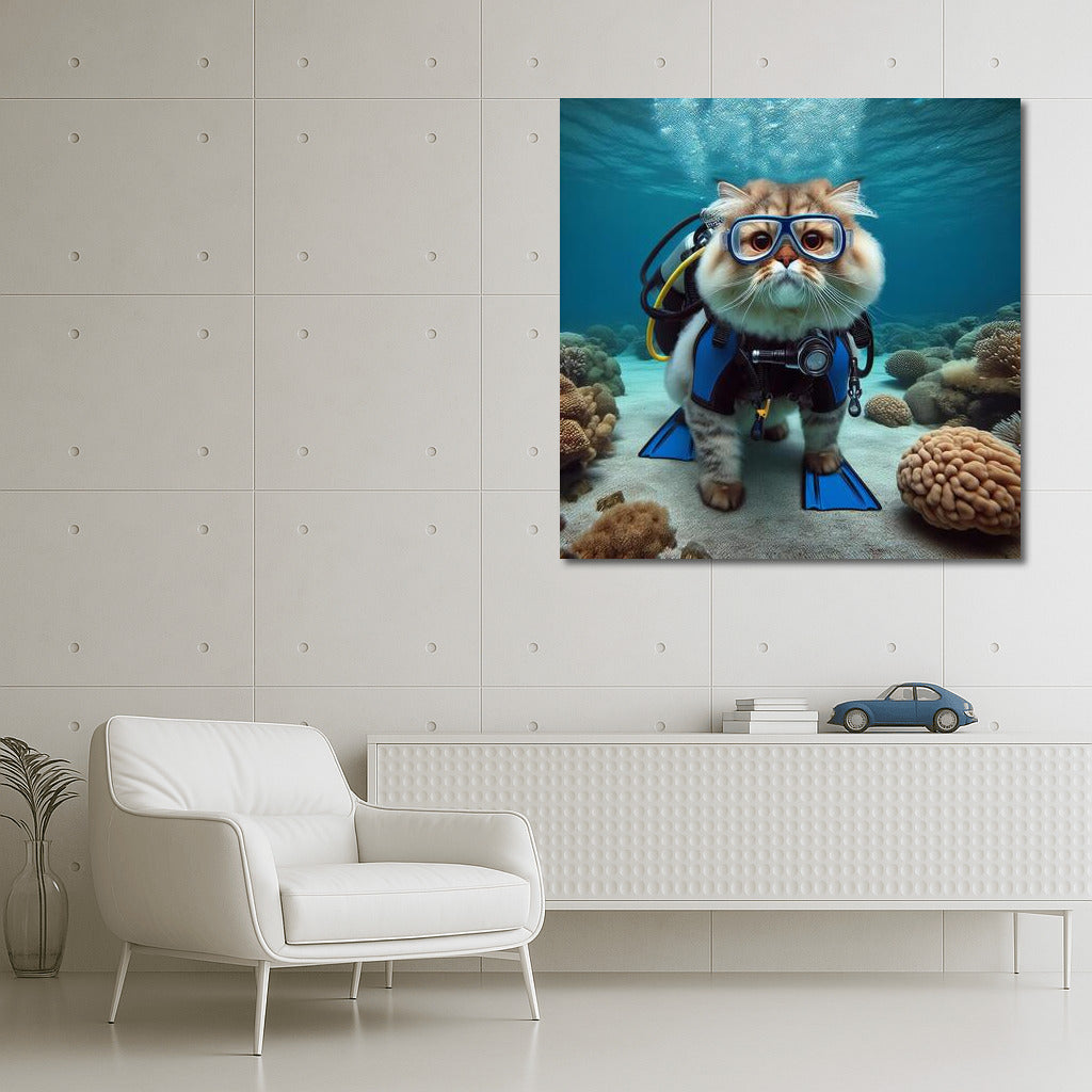 Persian Cat on Underwater Adventure: Scuba Diving Explorer