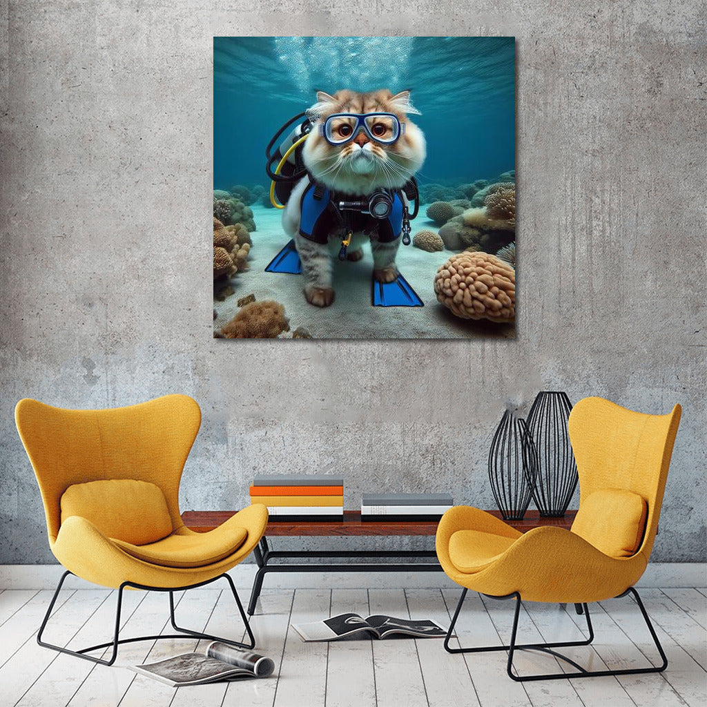 Persian Cat on Underwater Adventure: Scuba Diving Explorer