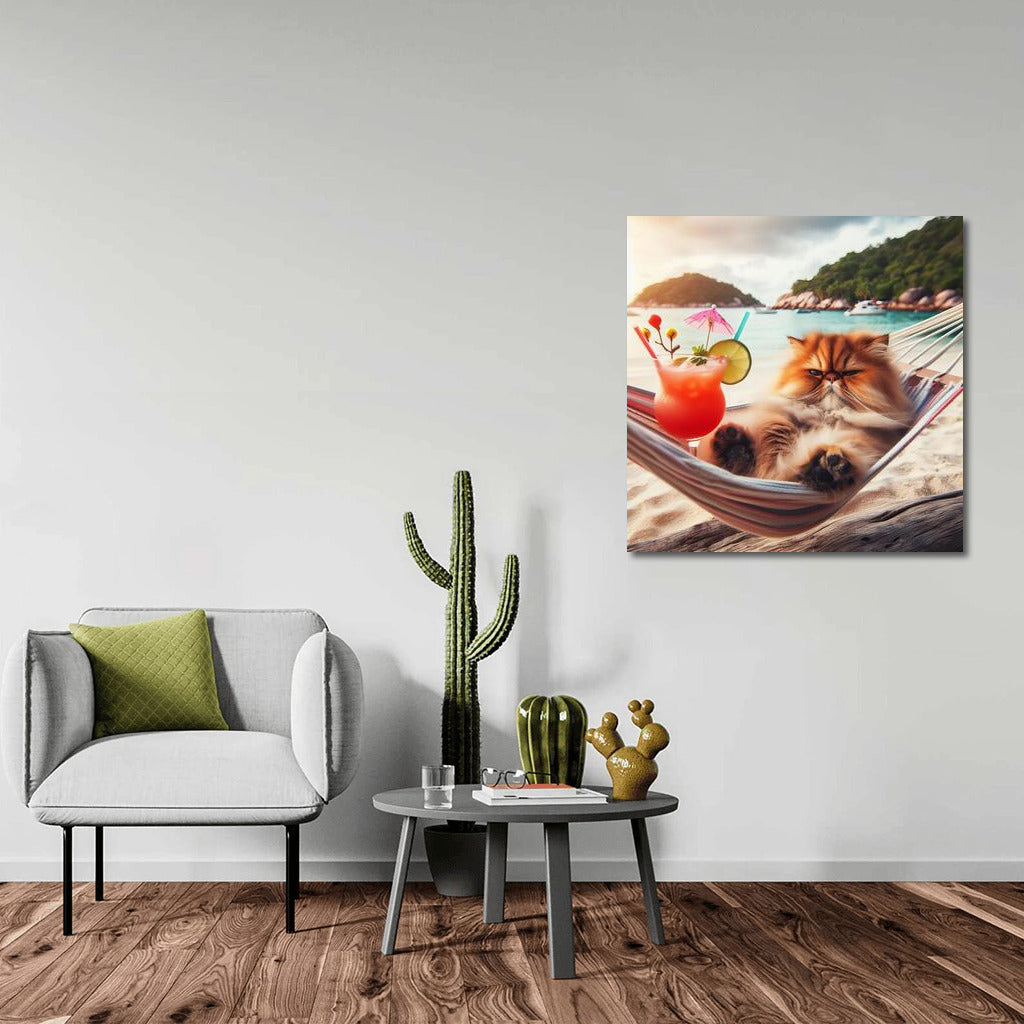 Persian Cat on the Beach: Hammock and Cocktail