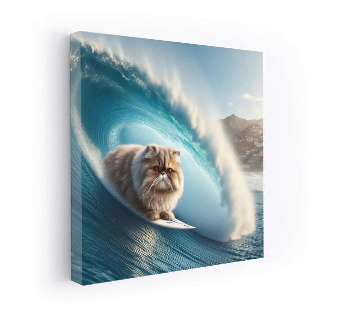 Persian Cat Surfer on a Giant Wave: Dynamics and Charm