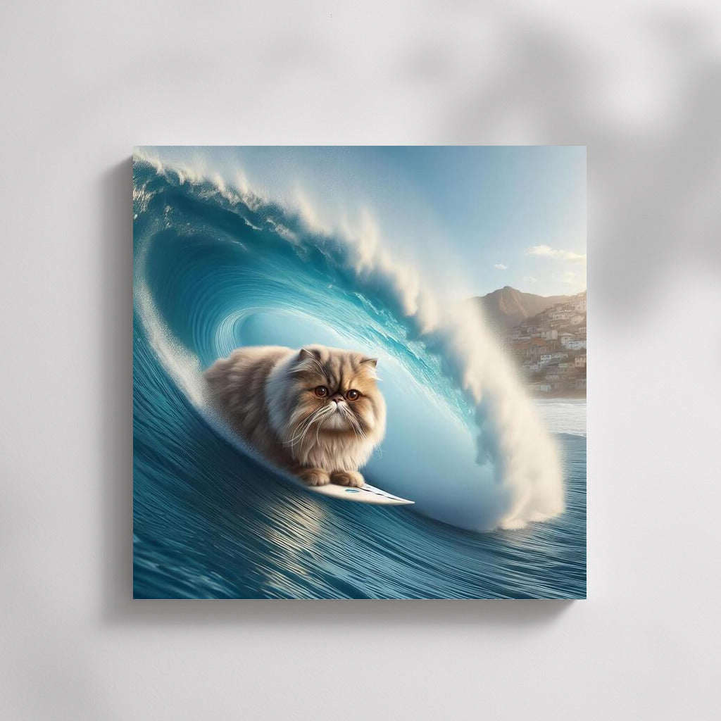 Persian Cat Surfer on a Giant Wave: Dynamics and Charm