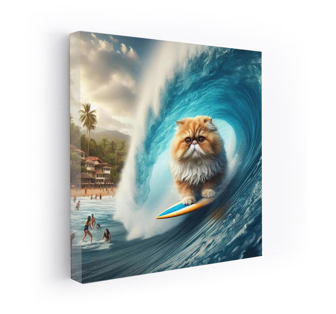 Persian Surfer Cat on a Giant Wave
