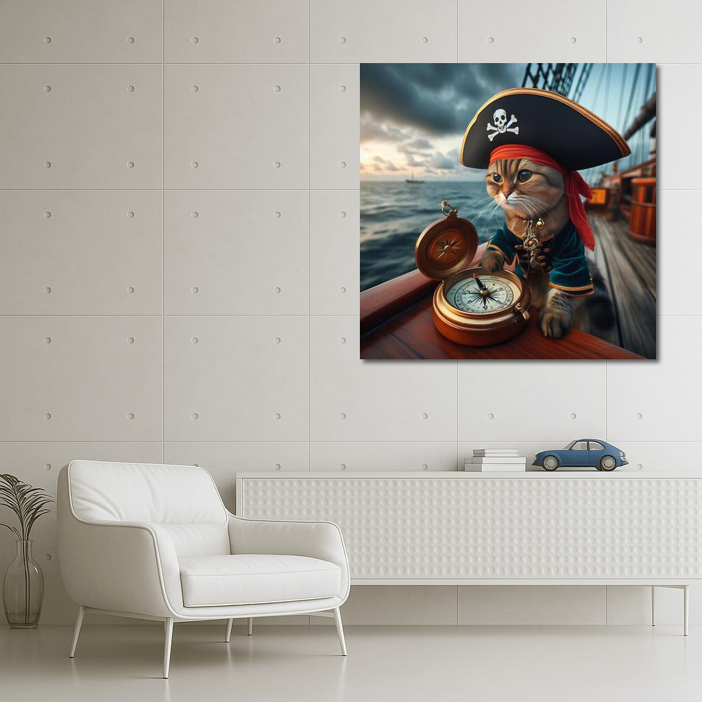 Captain Cat: The Mustachioed Pirate of the Caribbean with a Compass