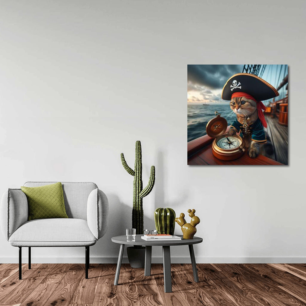 Captain Cat: The Mustachioed Pirate of the Caribbean with a Compass