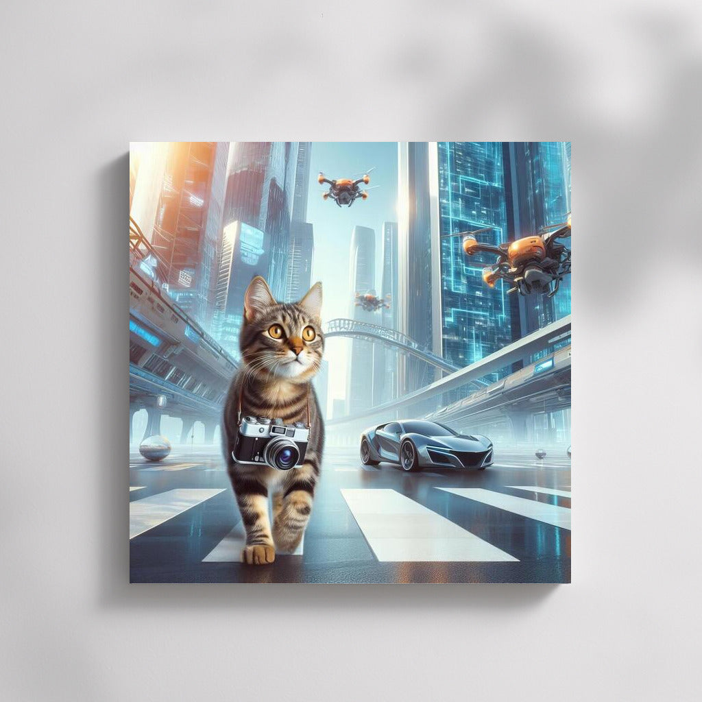 Photographer-Cat in the City of the Future: Skyscrapers and Drones