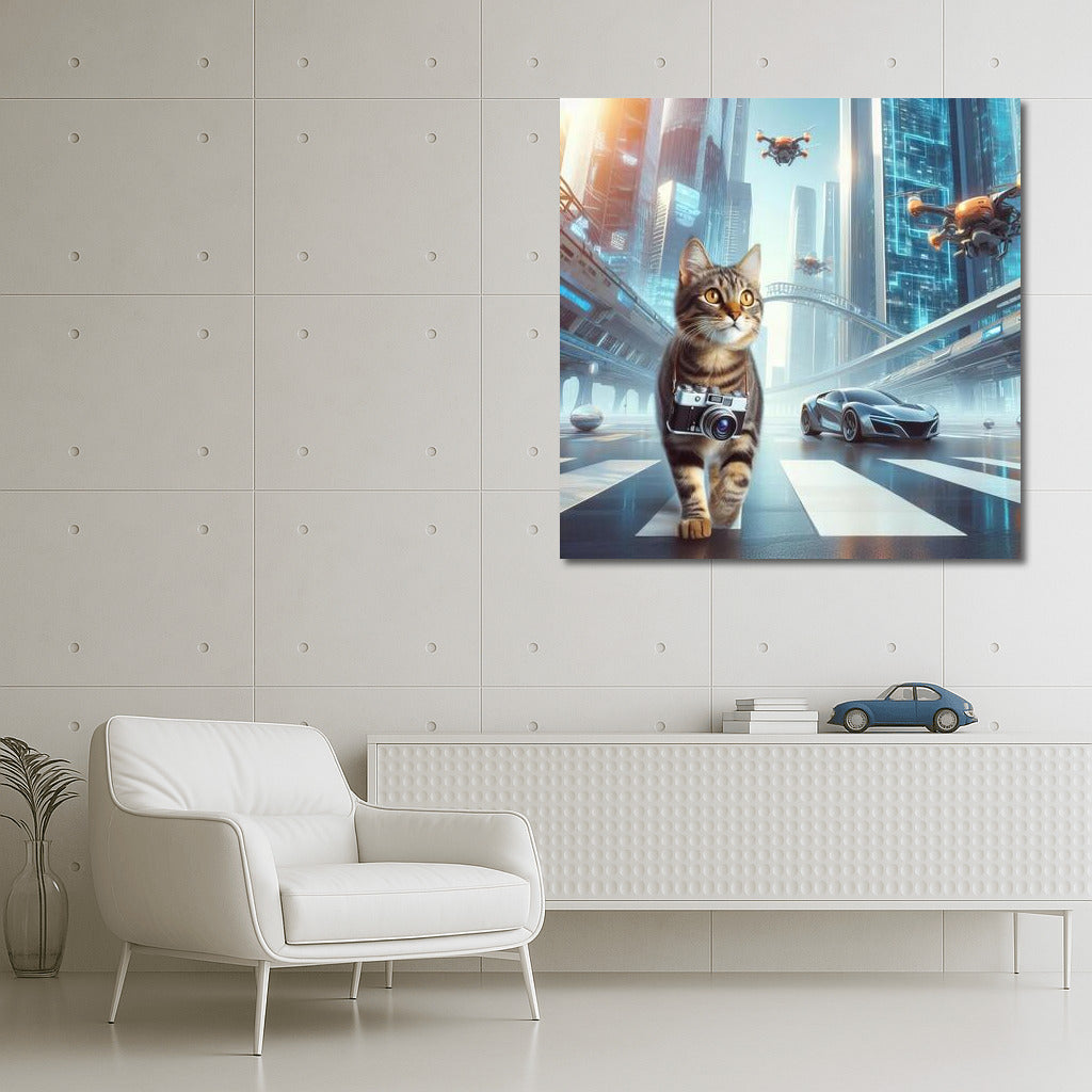 Photographer-Cat in the City of the Future: Skyscrapers and Drones