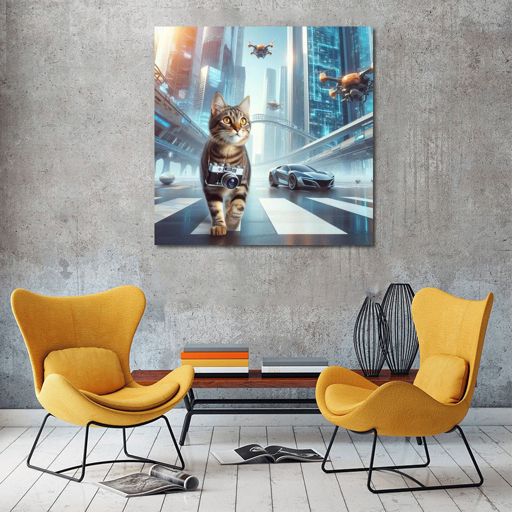 Photographer-Cat in the City of the Future: Skyscrapers and Drones