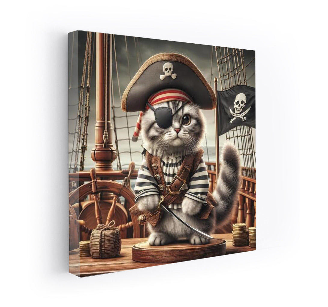Captain Cat: Fluffy Pirate with Sword on Deck