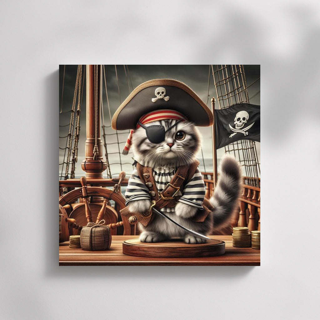 Captain Cat: Fluffy Pirate with Sword on Deck