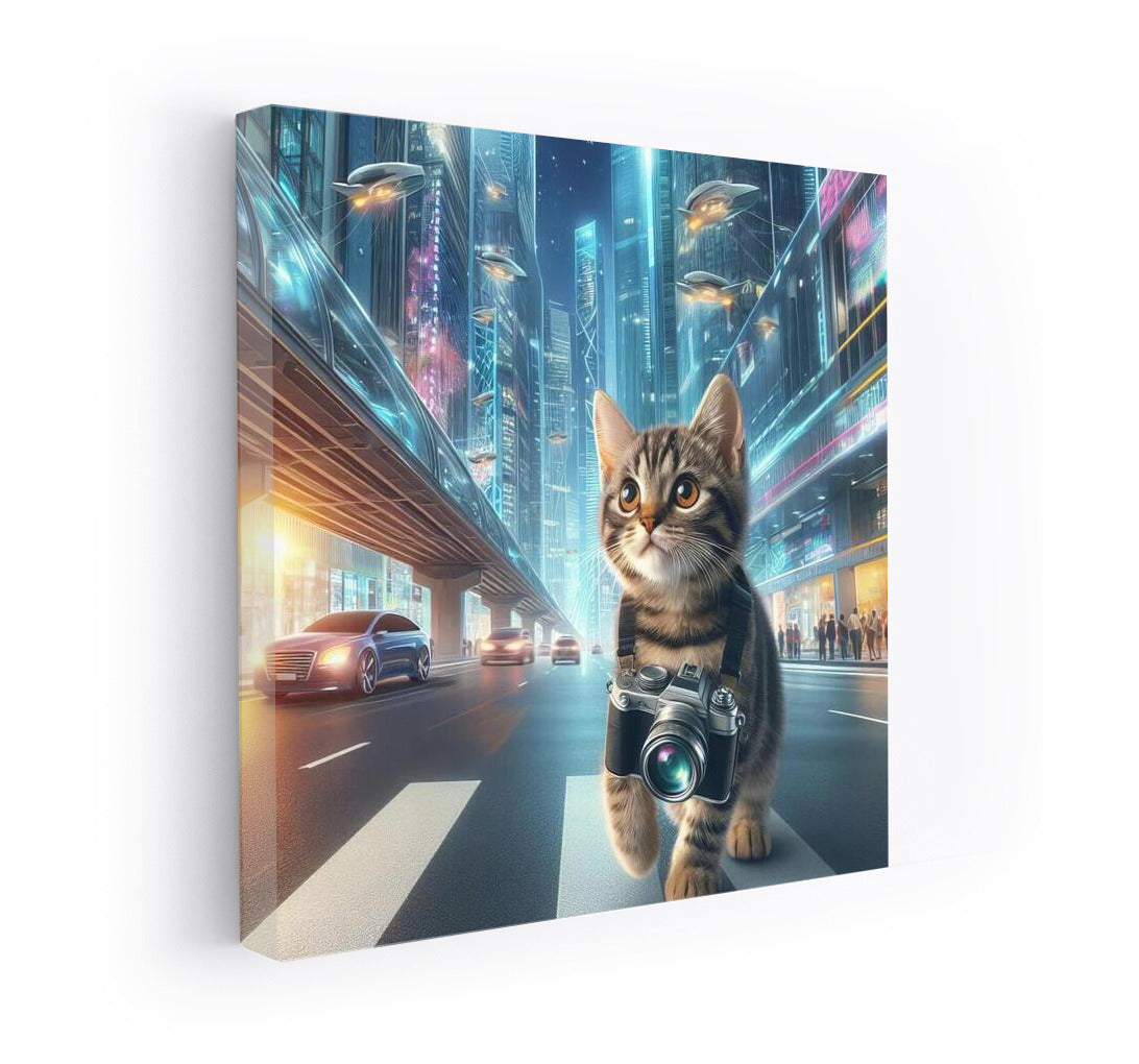 Cat Photographer in the City of the Future: A Futuristic View