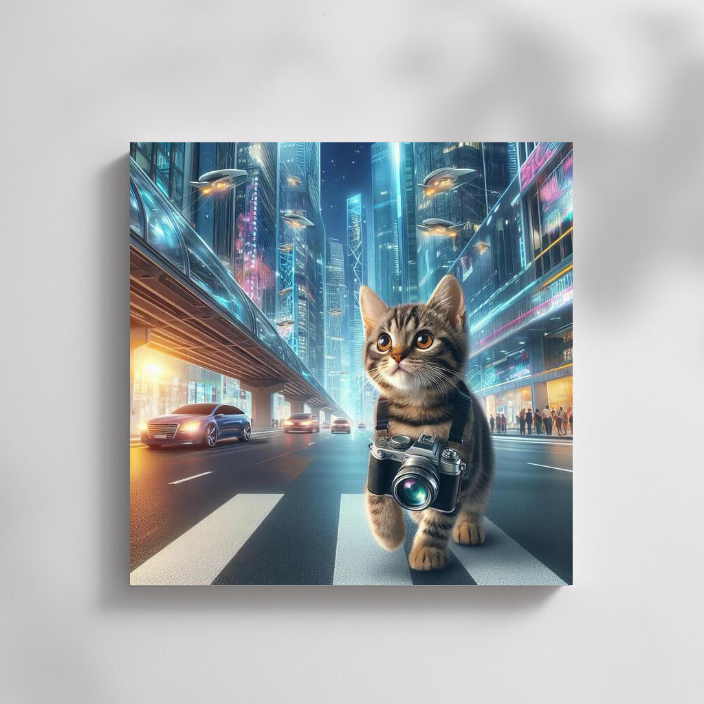 Cat Photographer in the City of the Future: A Futuristic View