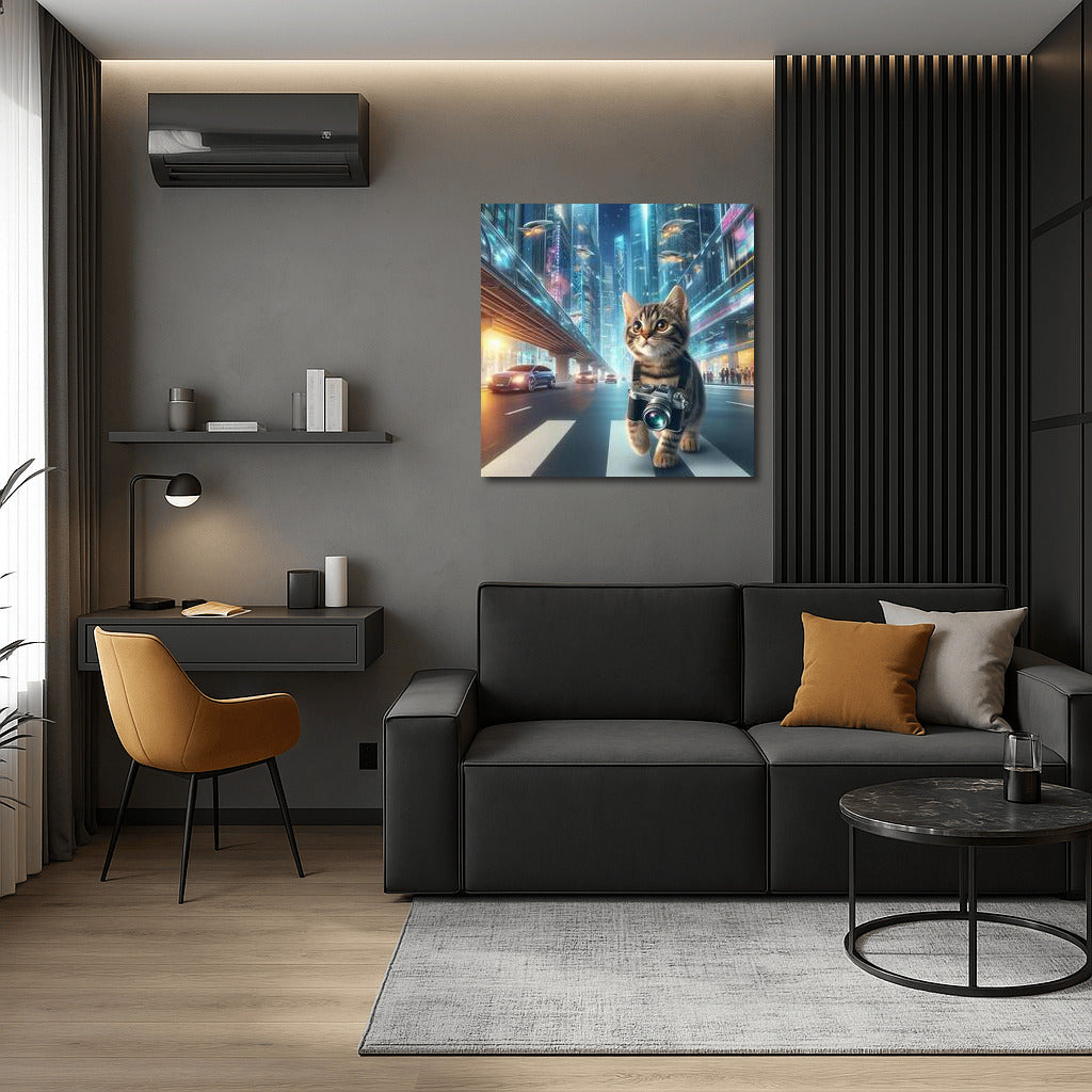 Cat Photographer in the City of the Future: A Futuristic View