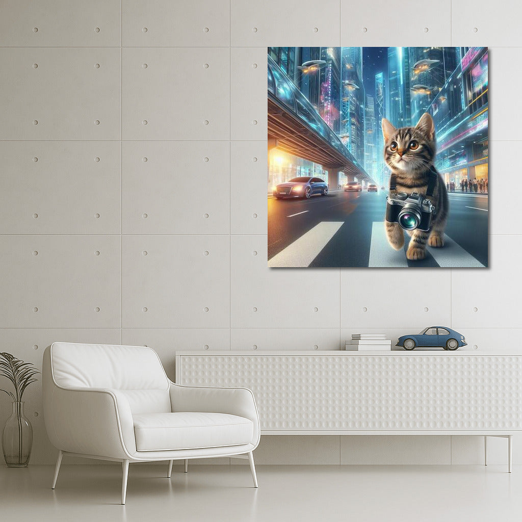 Cat Photographer in the City of the Future: A Futuristic View