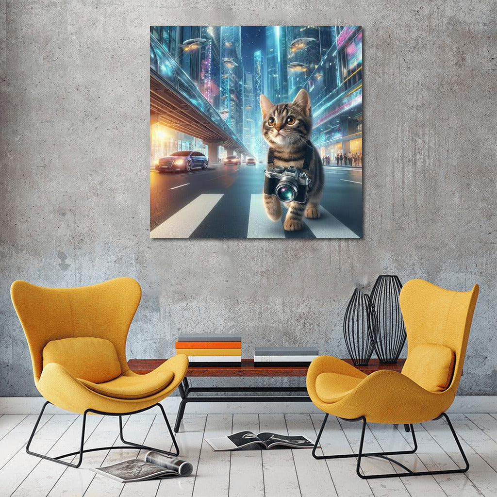 Cat Photographer in the City of the Future: A Futuristic View