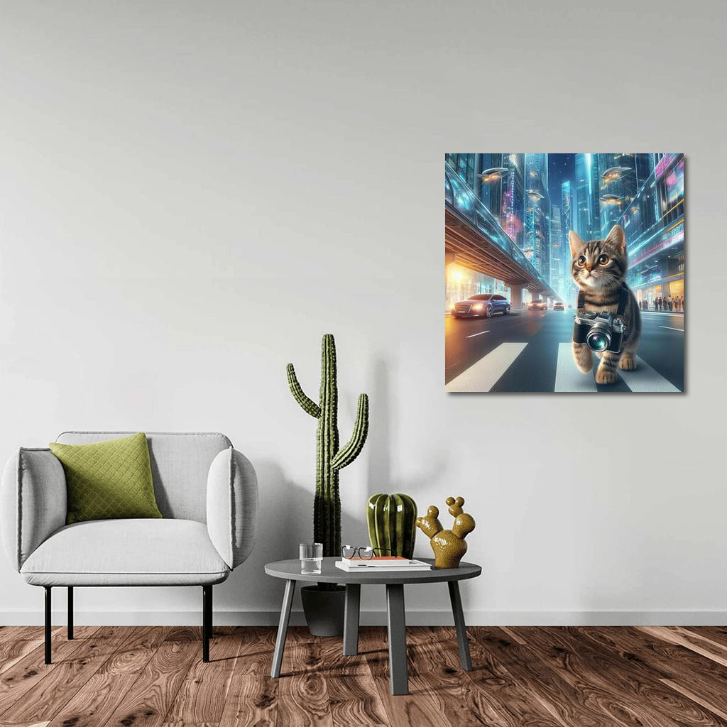 Cat Photographer in the City of the Future: A Futuristic View
