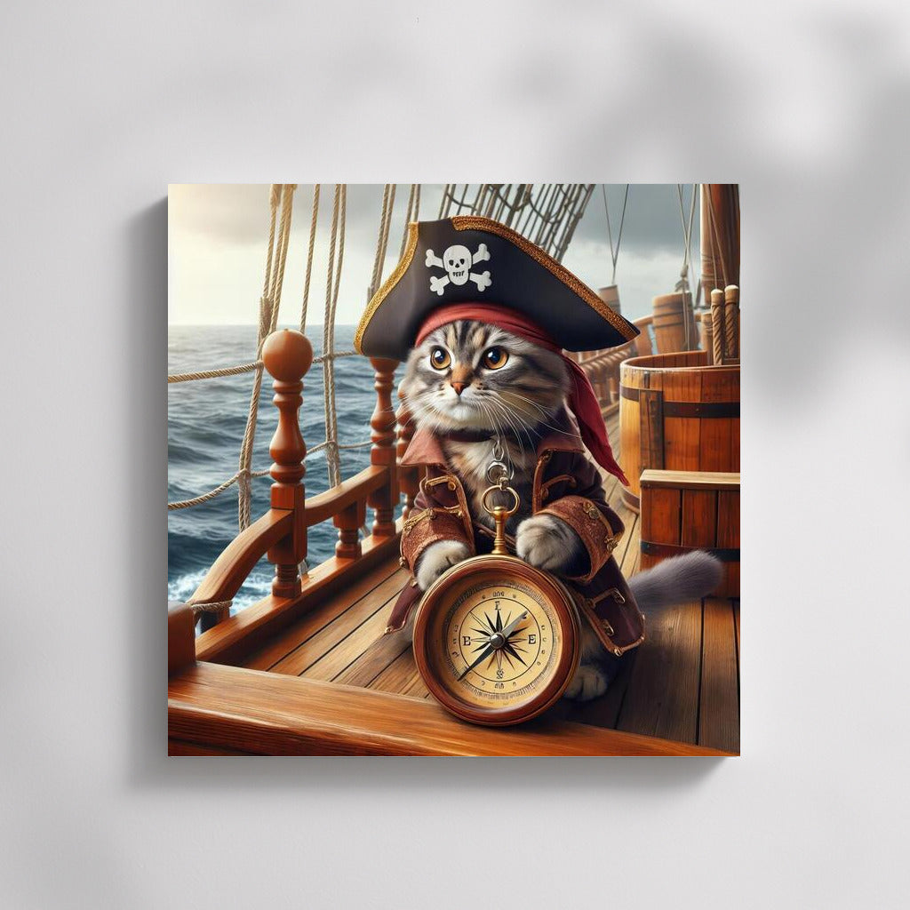 Pirate Cat with Compass: Sea Adventures in the Style of 'Pirates of the Caribbean'