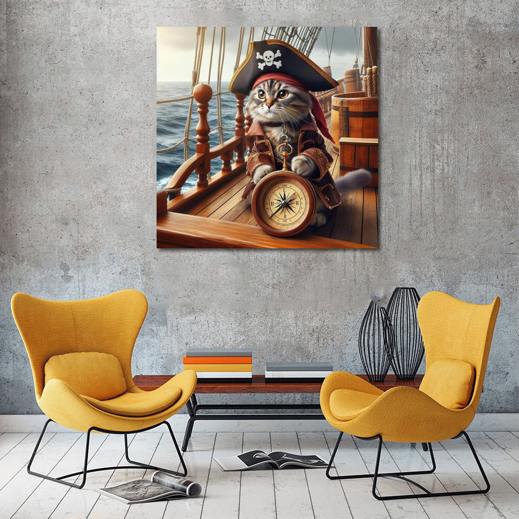 Pirate Cat with Compass: Sea Adventures in the Style of 'Pirates of the Caribbean'