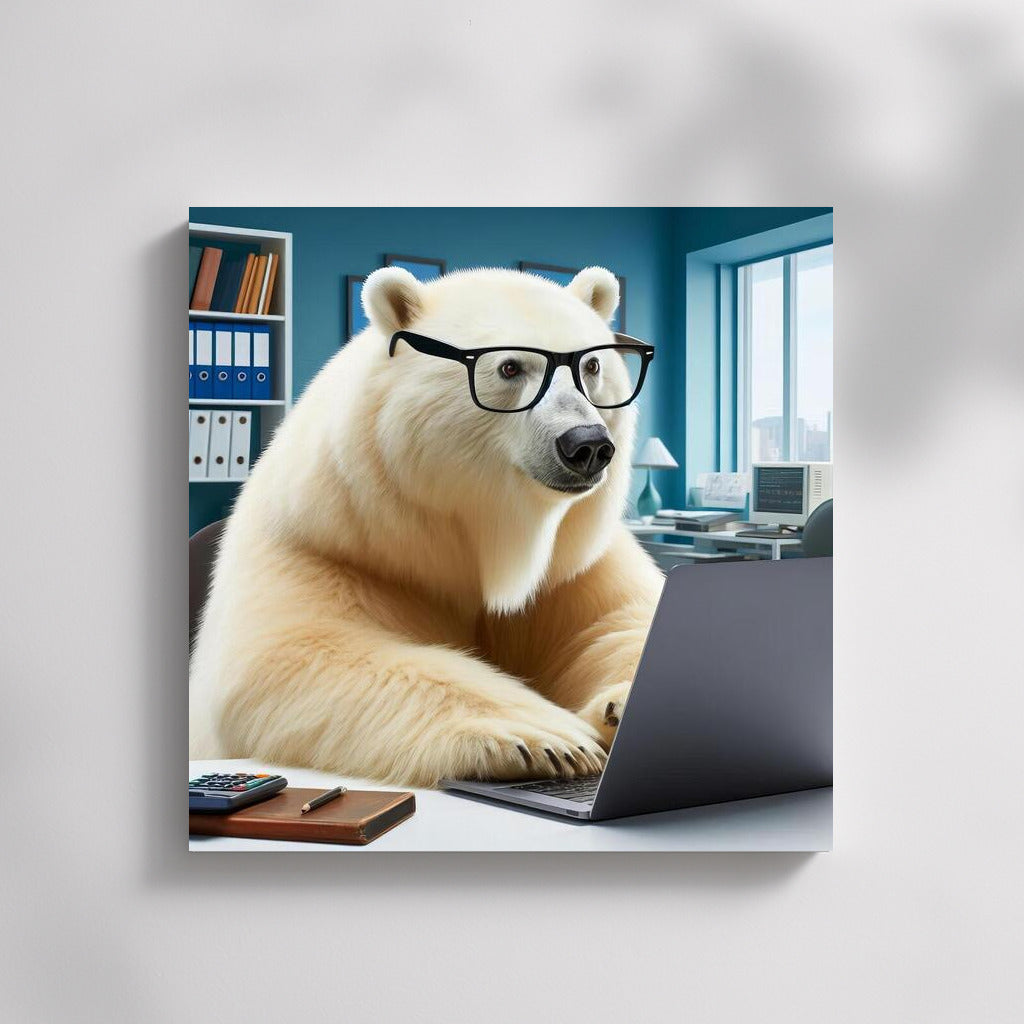 Polar Bear Programmer at Laptop: Creativity for Interior