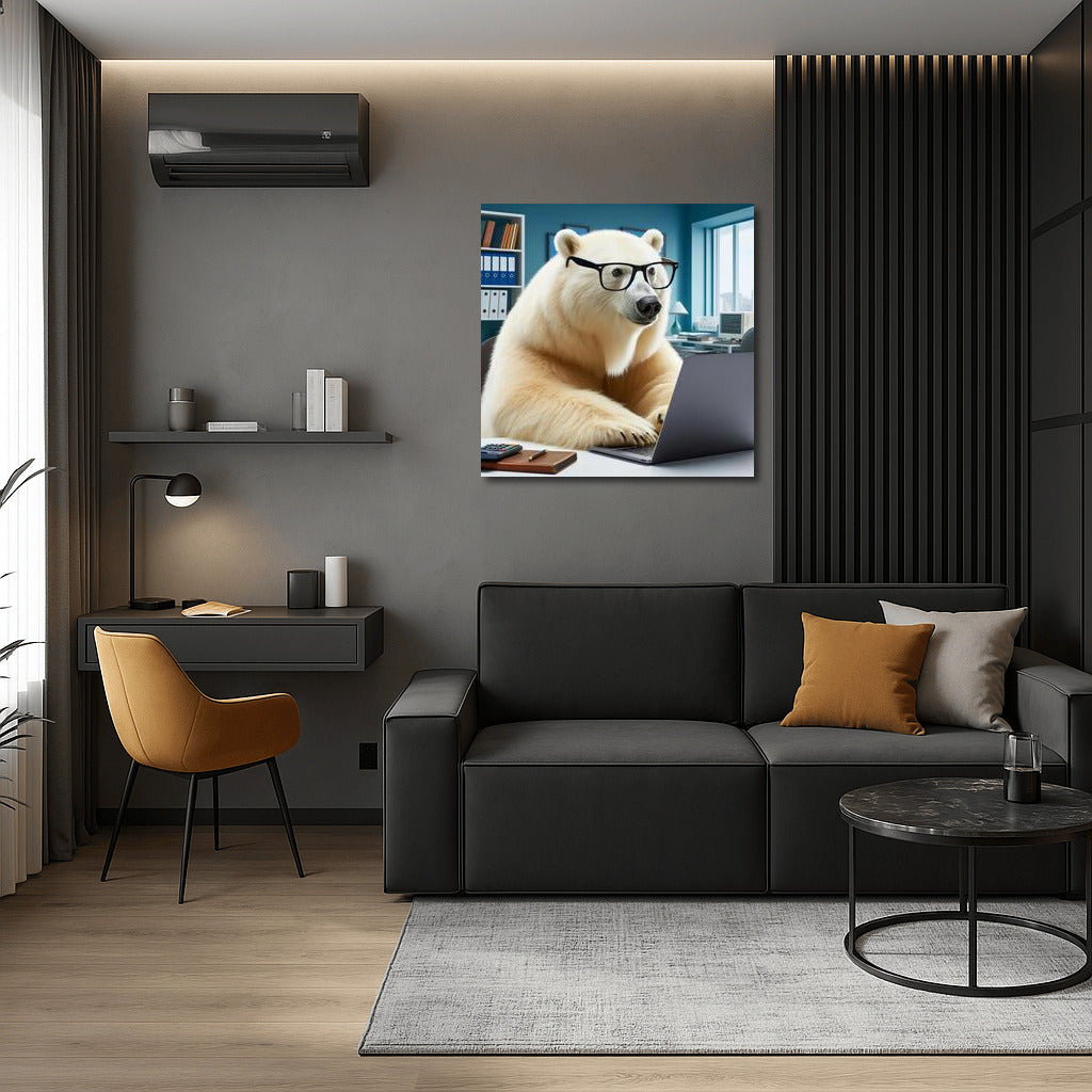 Polar Bear Programmer at Laptop: Creativity for Interior