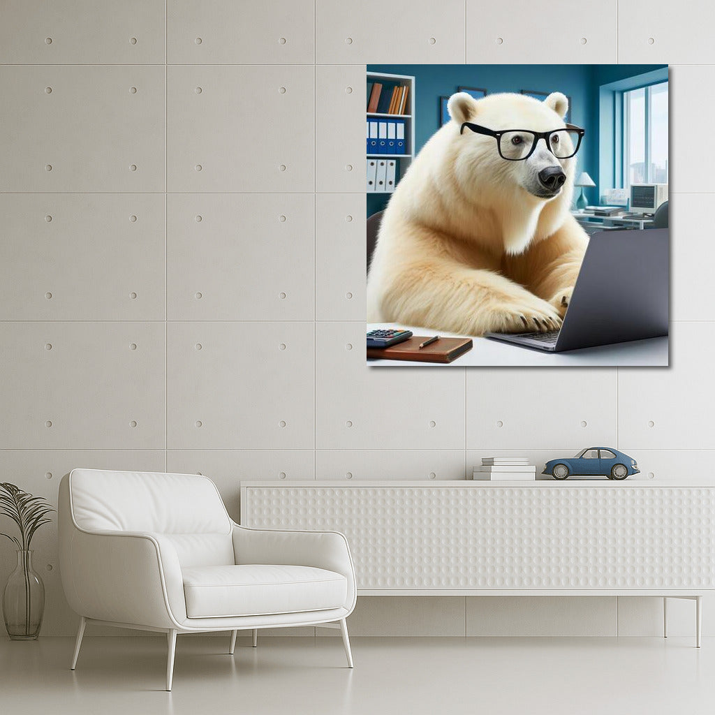 Polar Bear Programmer at Laptop: Creativity for Interior