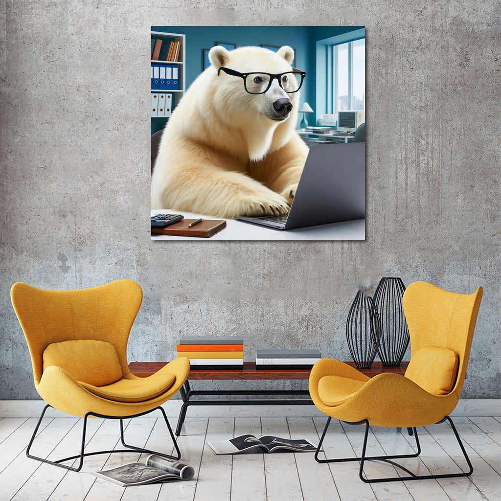 Polar Bear Programmer at Laptop: Creativity for Interior