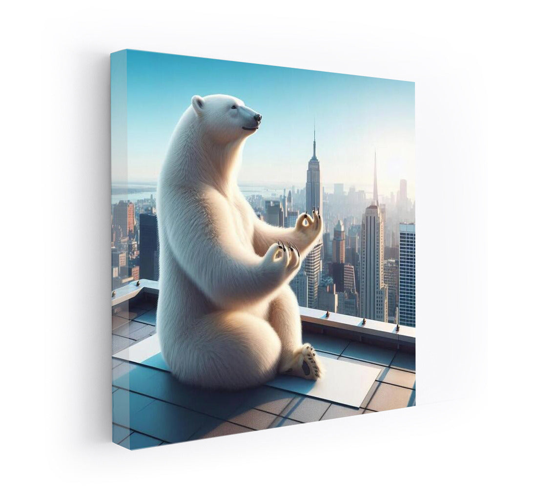 Polar Bear Yoga on the Roof of a Skyscraper