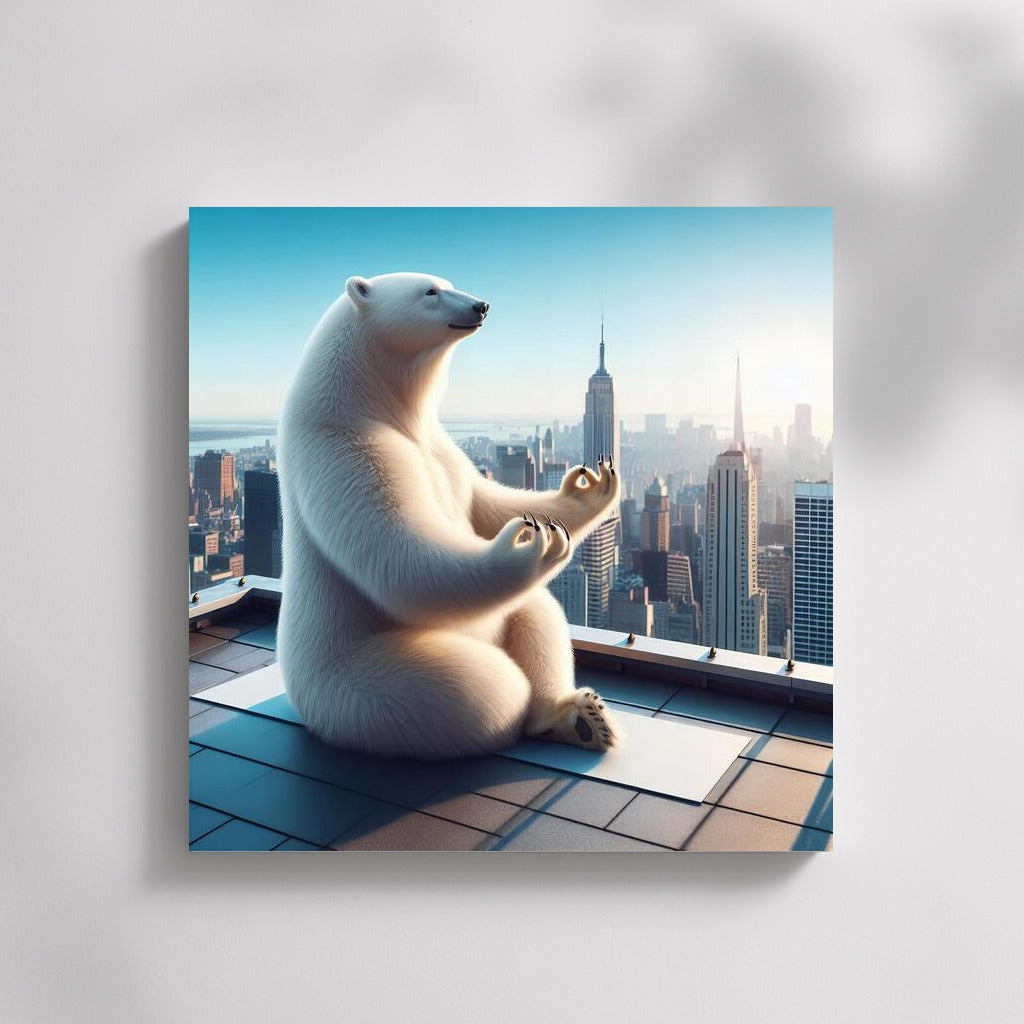 Polar Bear Yoga on the Roof of a Skyscraper