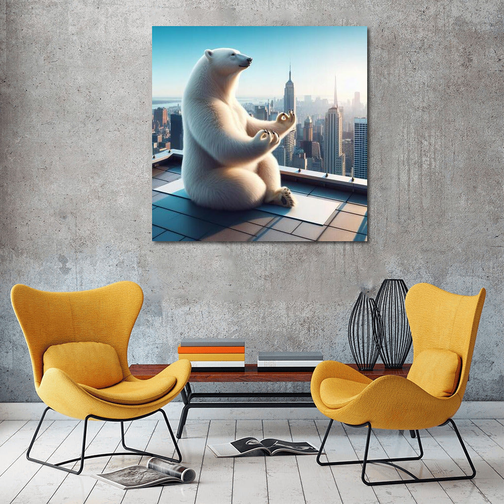 Polar Bear Yoga on the Roof of a Skyscraper