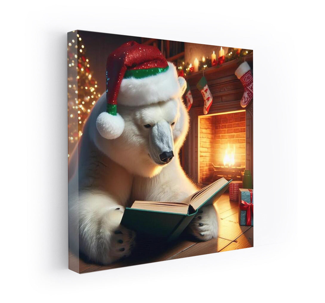 Polar Bear with a Book by the Fireplace: A Winter Tale for Coziness