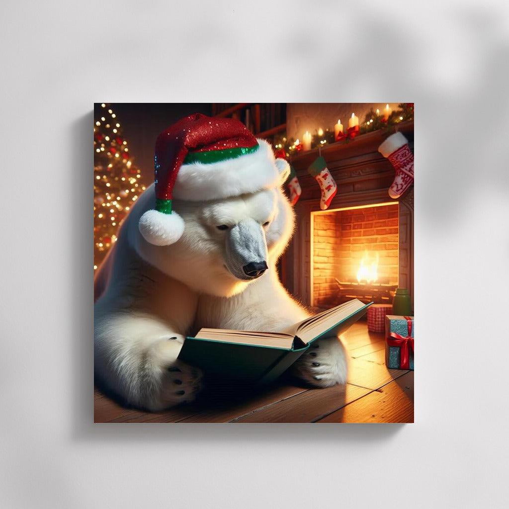 Polar Bear with a Book by the Fireplace: A Winter Tale for Coziness