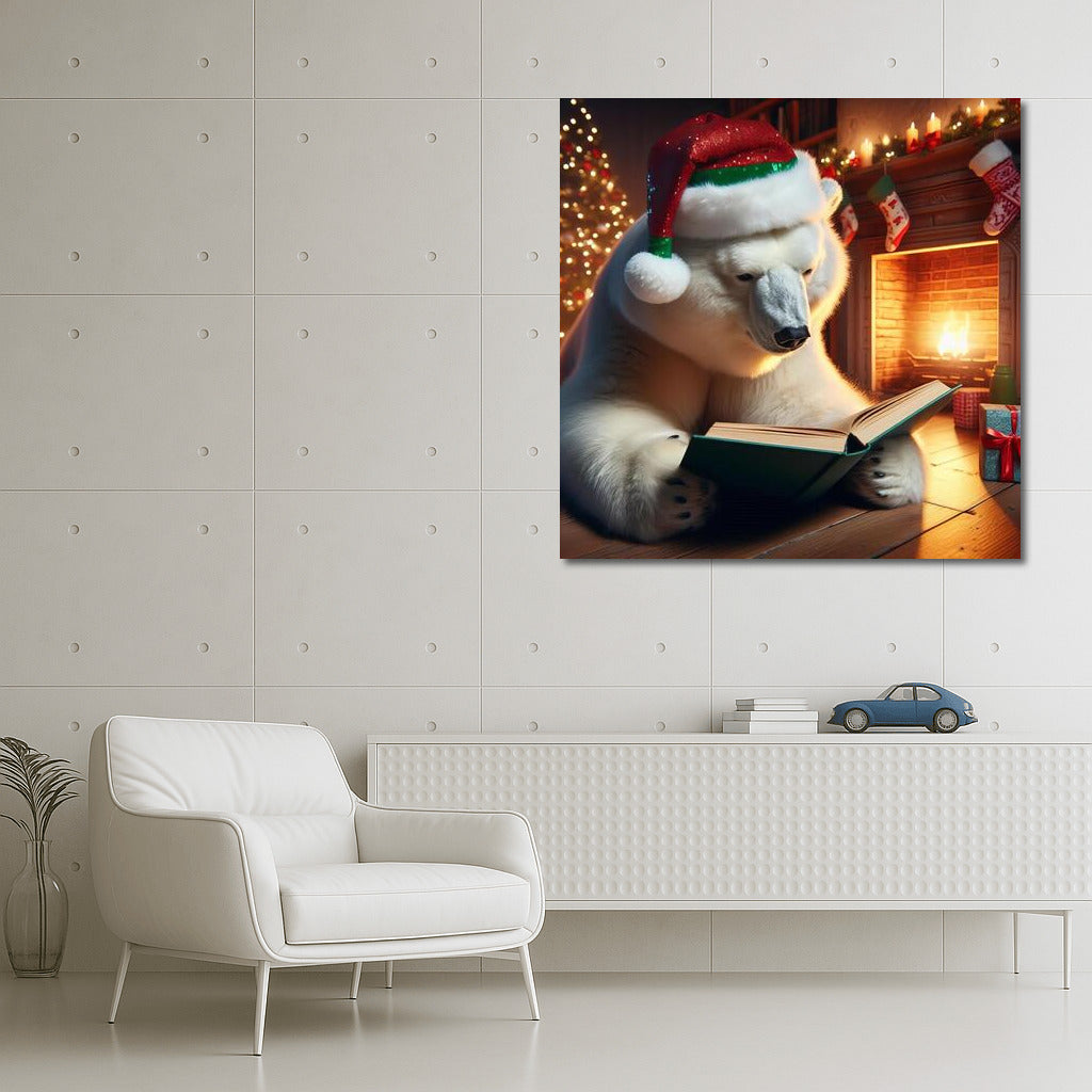Polar Bear with a Book by the Fireplace: A Winter Tale for Coziness