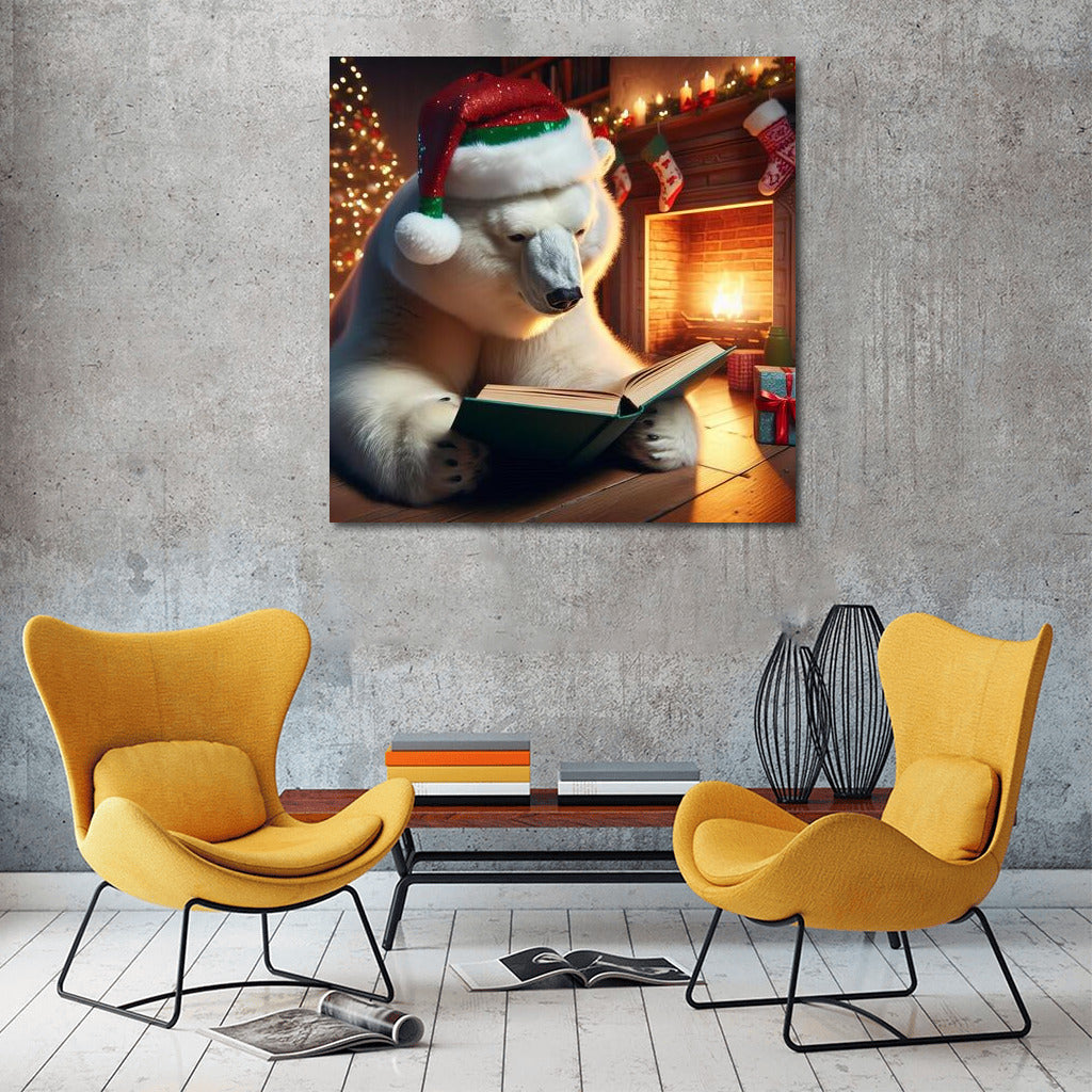 Polar Bear with a Book by the Fireplace: A Winter Tale for Coziness