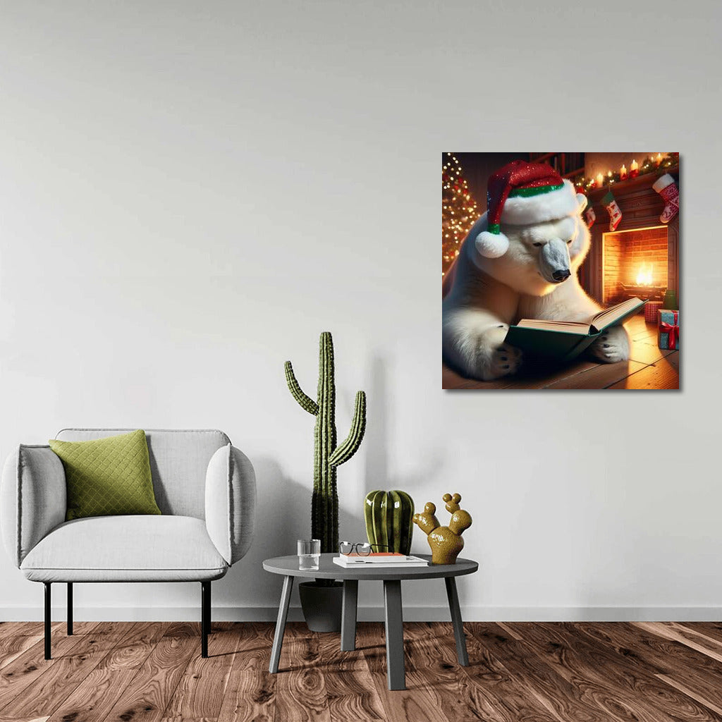 Polar Bear with a Book by the Fireplace: A Winter Tale for Coziness
